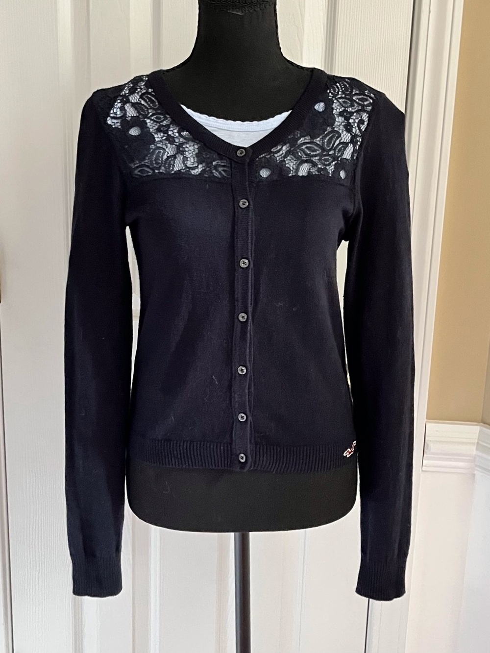 Vintage deadstock Navy Hollister cardigan with full lace back - best fits Small